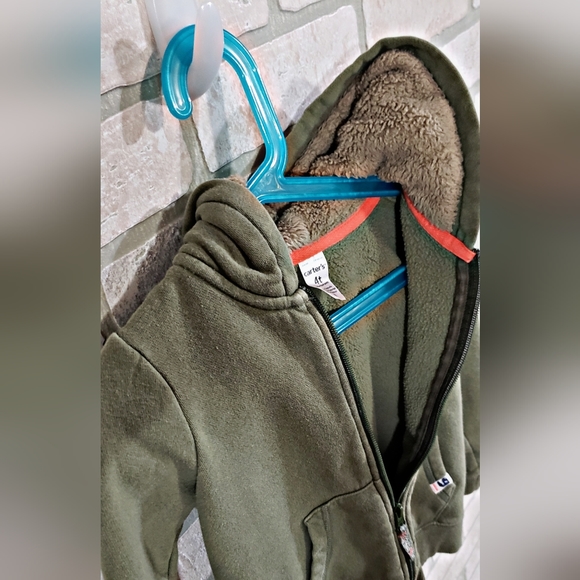 Carter's Boys' Hunter Green Dino Spiked Hood Zip Up Sweater/Hoodie Sz 4T - Picture 3 of 5
